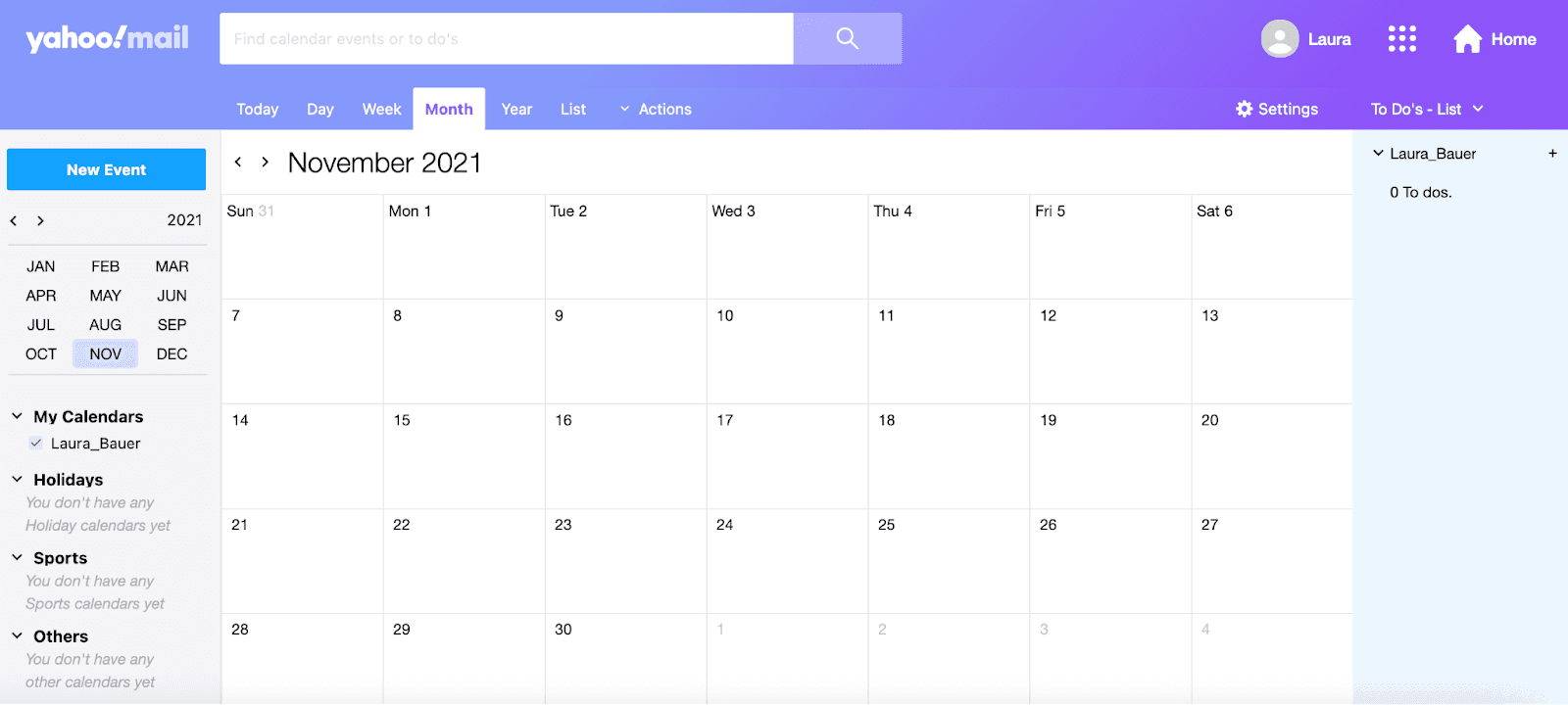 Yahoo Calendar